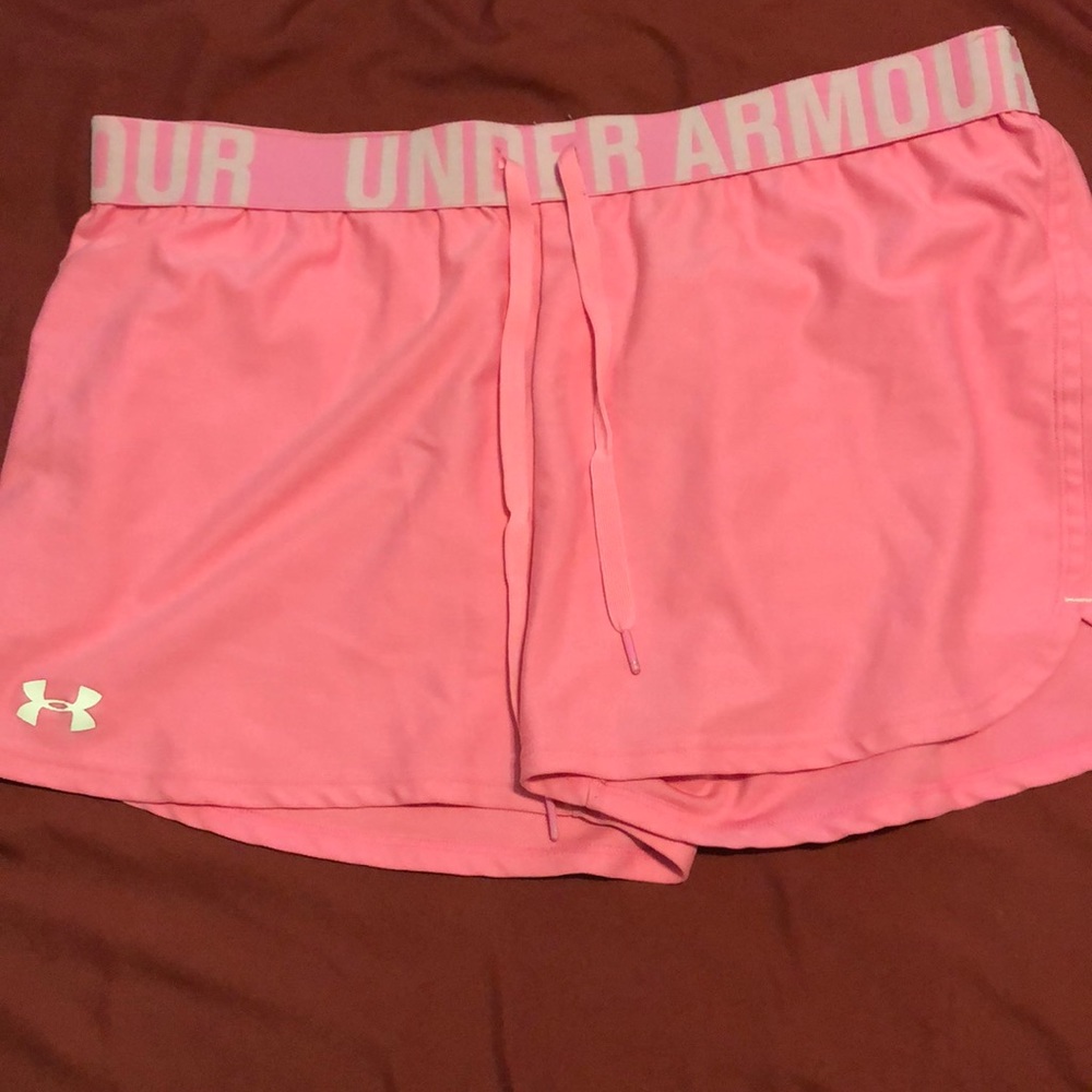 Neon pink under armor shorts